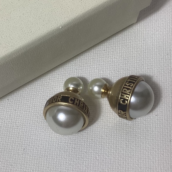 Dior Vintage Pearl Gold Black Earrings - Picture 1 of 3